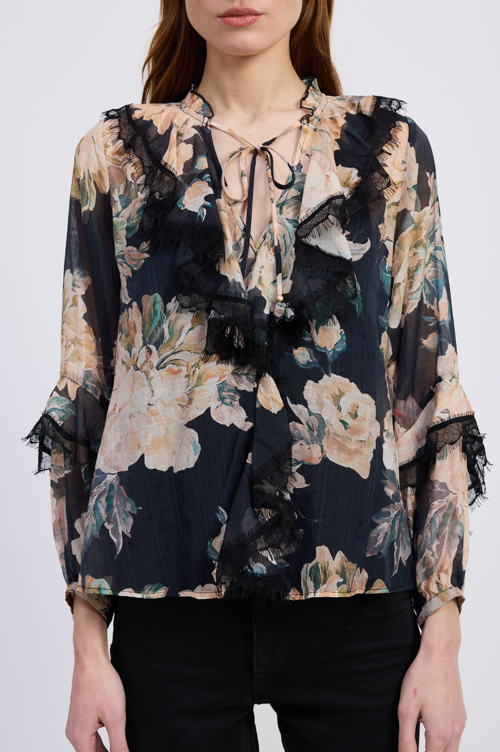 En Saison Peregrine Black Floral Blouse