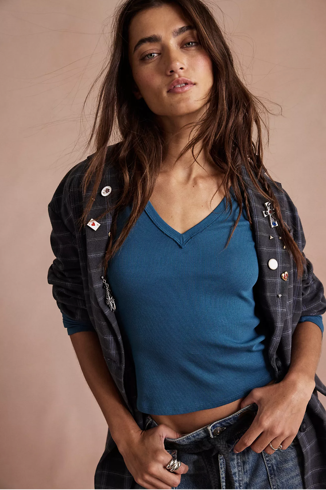 Free People Neria V Neck in Still Sea