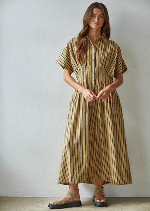 By Together Golden Striped Midi Dress