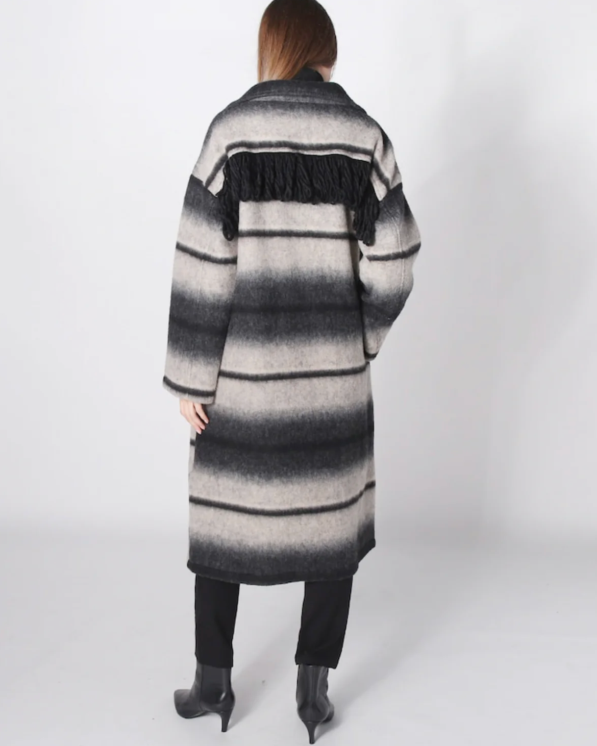 Astrid Grey Combo Fringe Coat