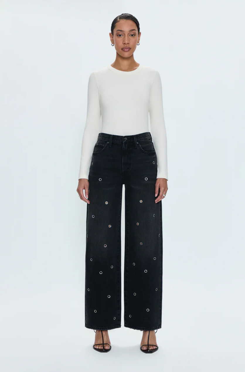 Pistola Hendrix Black Wash Grommet Jeans in Glamour