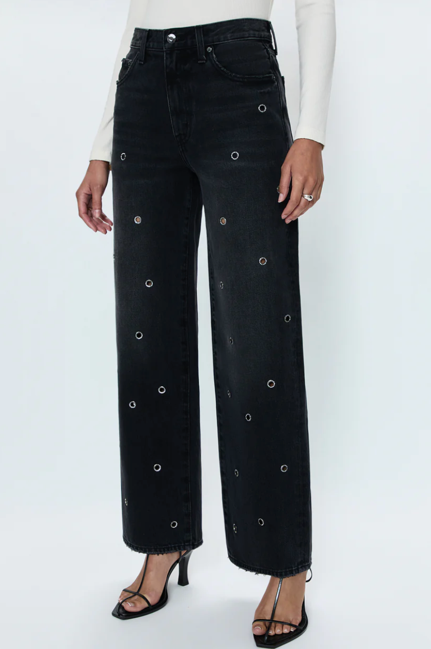 Pistola Hendrix Black Wash Grommet Jeans in Glamour