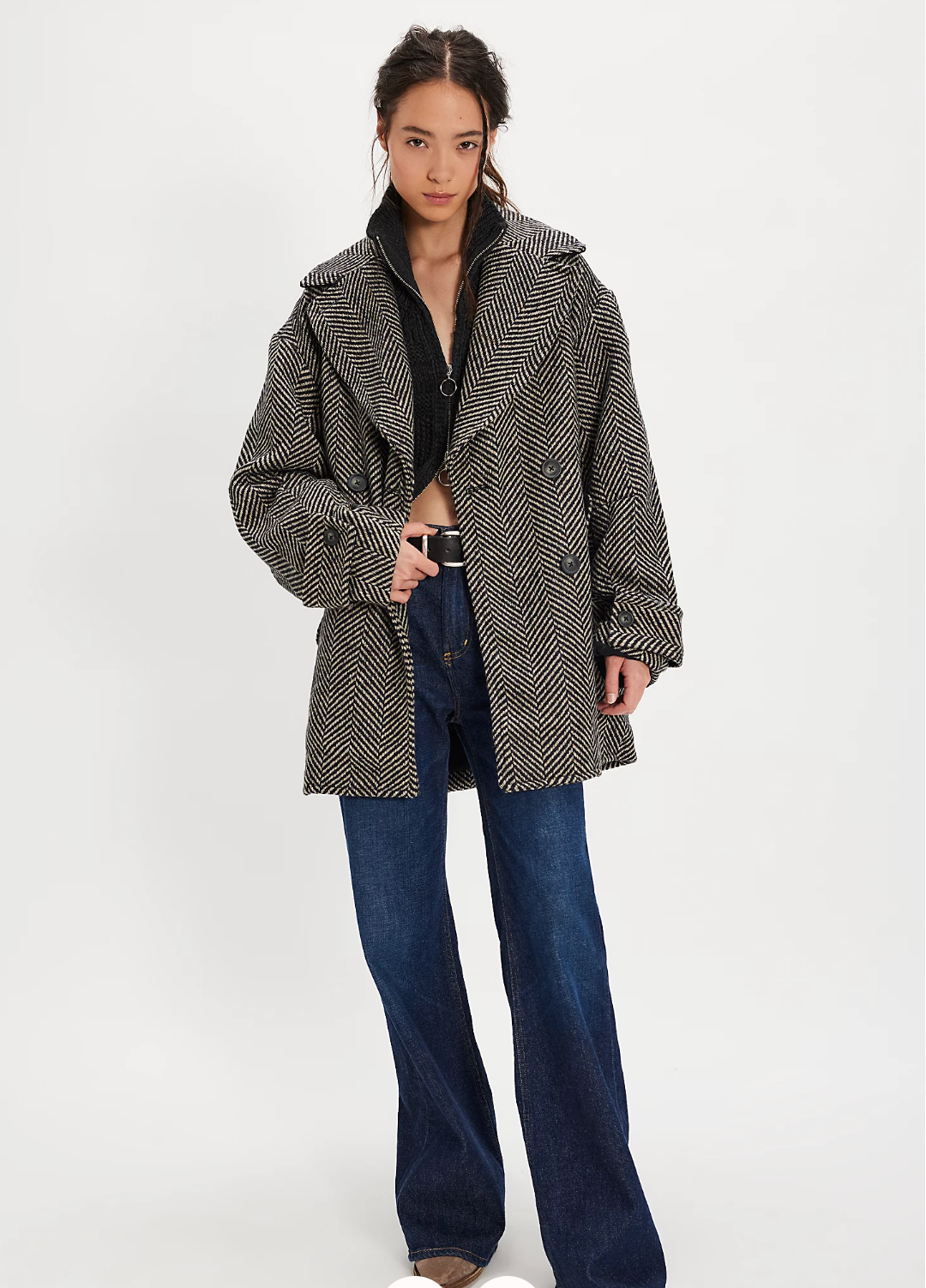 FREE PEOPLE Ari Wool Peacoat in Black