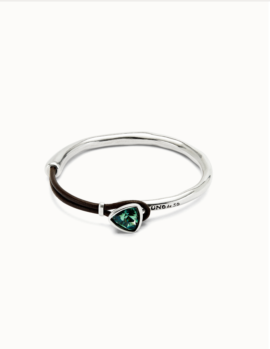 UNODE50 Bangle Bracelet with Leather and Green Crystal