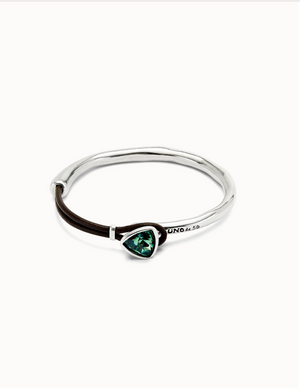 UNODE50 Bangle Bracelet with Leather and Green Crystal