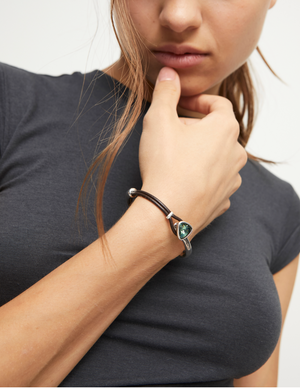 UNODE50 Bangle Bracelet with Leather and Green Crystal