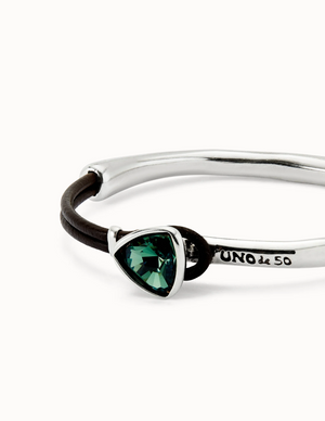 UNODE50 Bangle Bracelet with Leather and Green Crystal