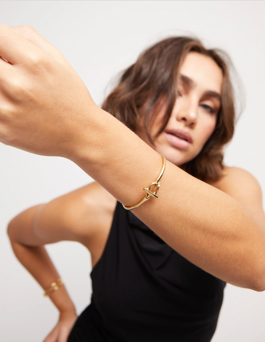 UNODE50 Bangle Bracelet with White Topaz in Gold