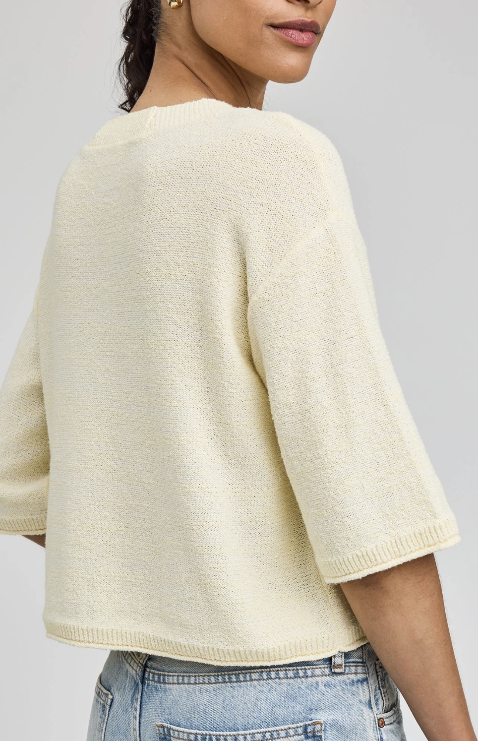 Genevieve Short-Sleeve Relaxed Cardigan in Yellow