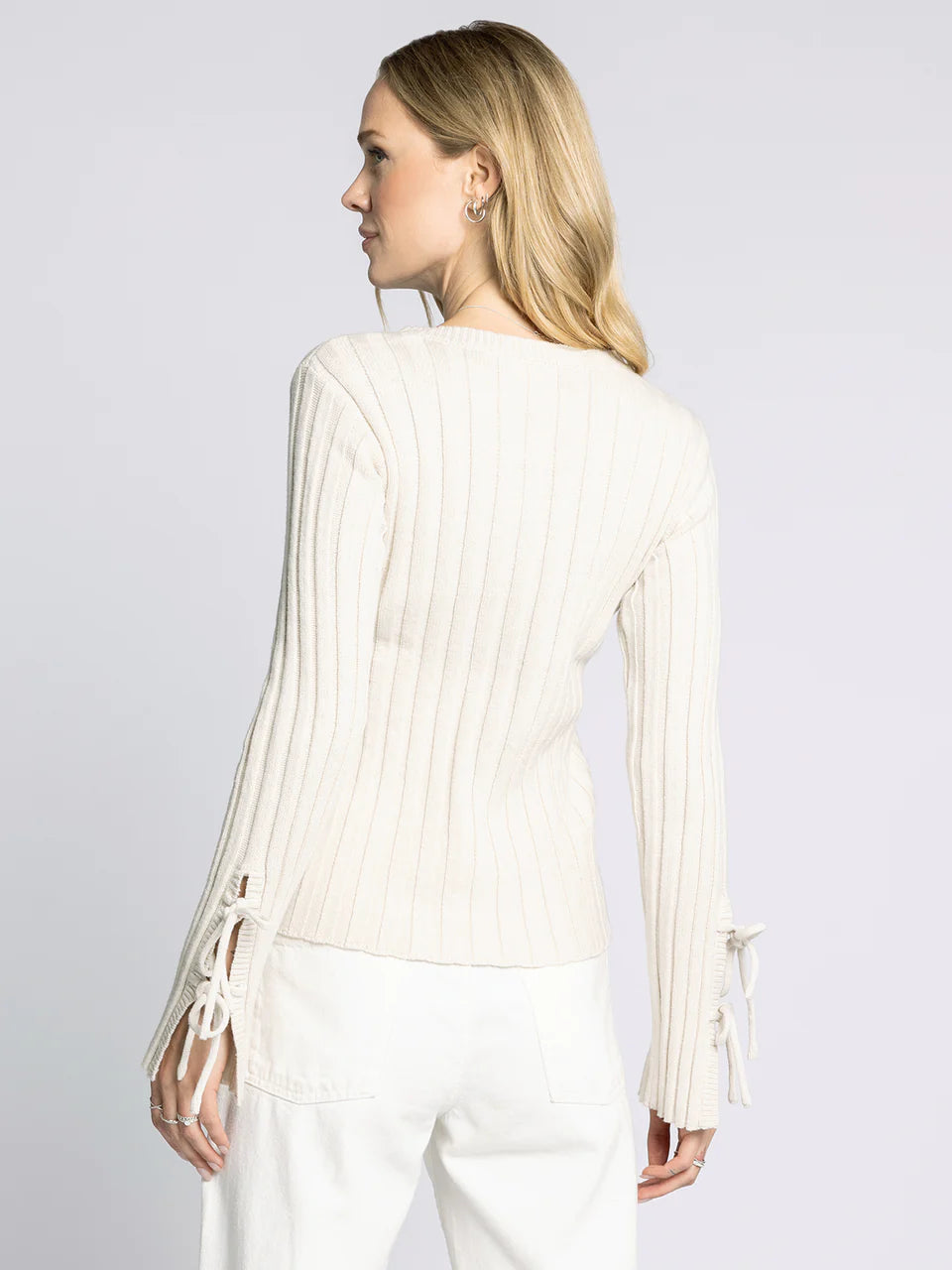 Julie Ivory Sweater with Tie Sleeves