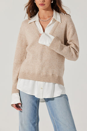 ASTR THE LABEL Jianna Layered Sweater in Light Taupe White