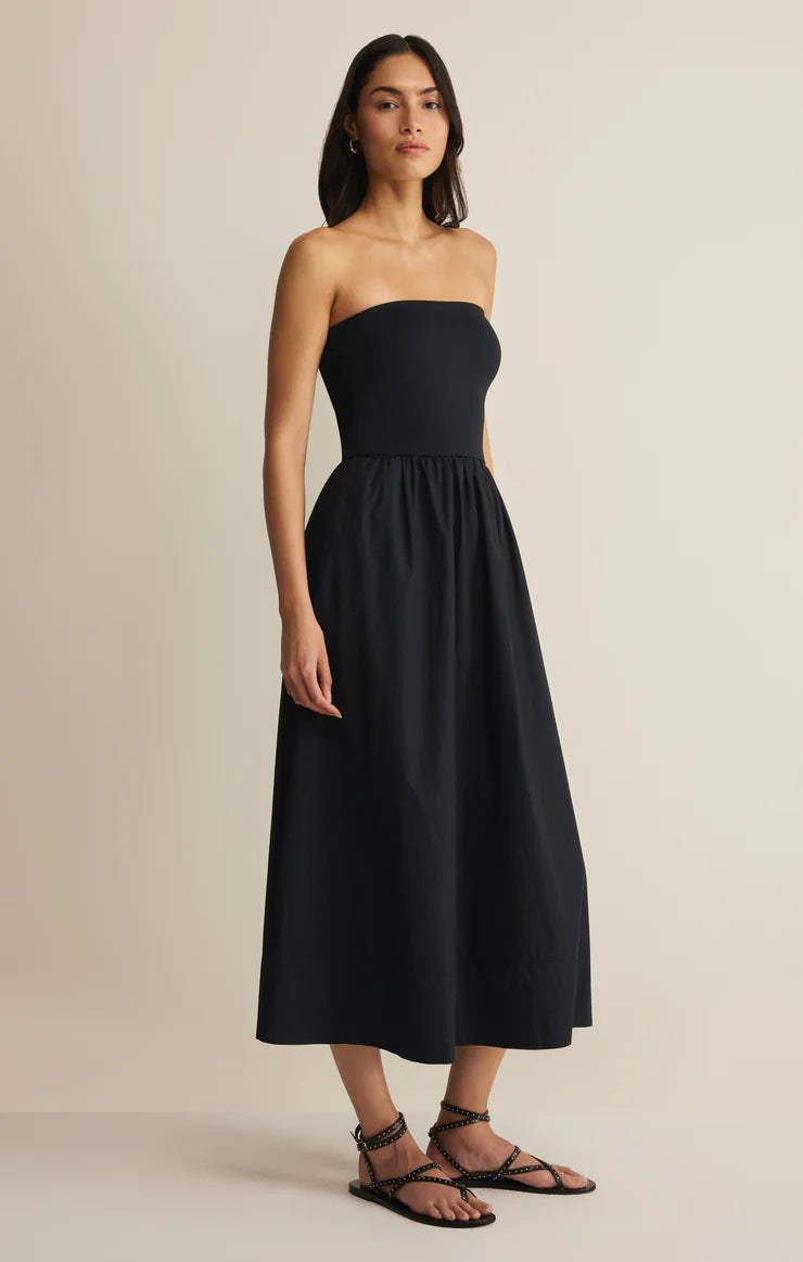 Z Supply Sunsought Strapless Midi Black Dress