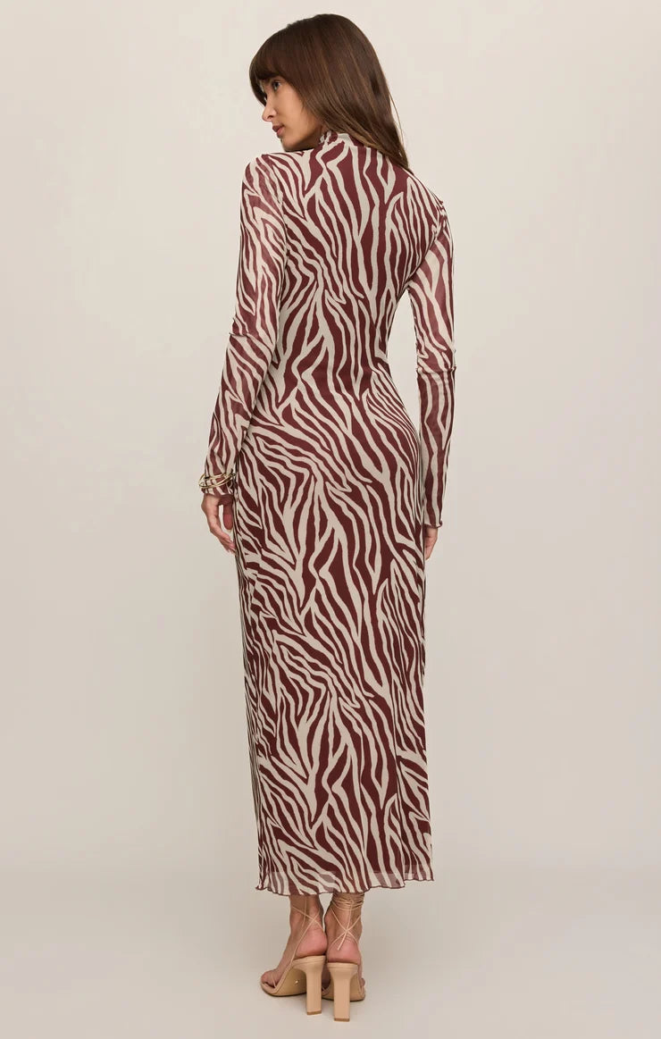 Z Supply Sevilla Zebra Mesh Midi Dress in Velvet Rouge