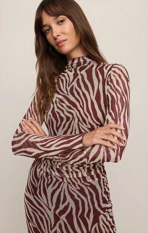 Z Supply Sevilla Zebra Mesh Midi Dress in Velvet Rouge