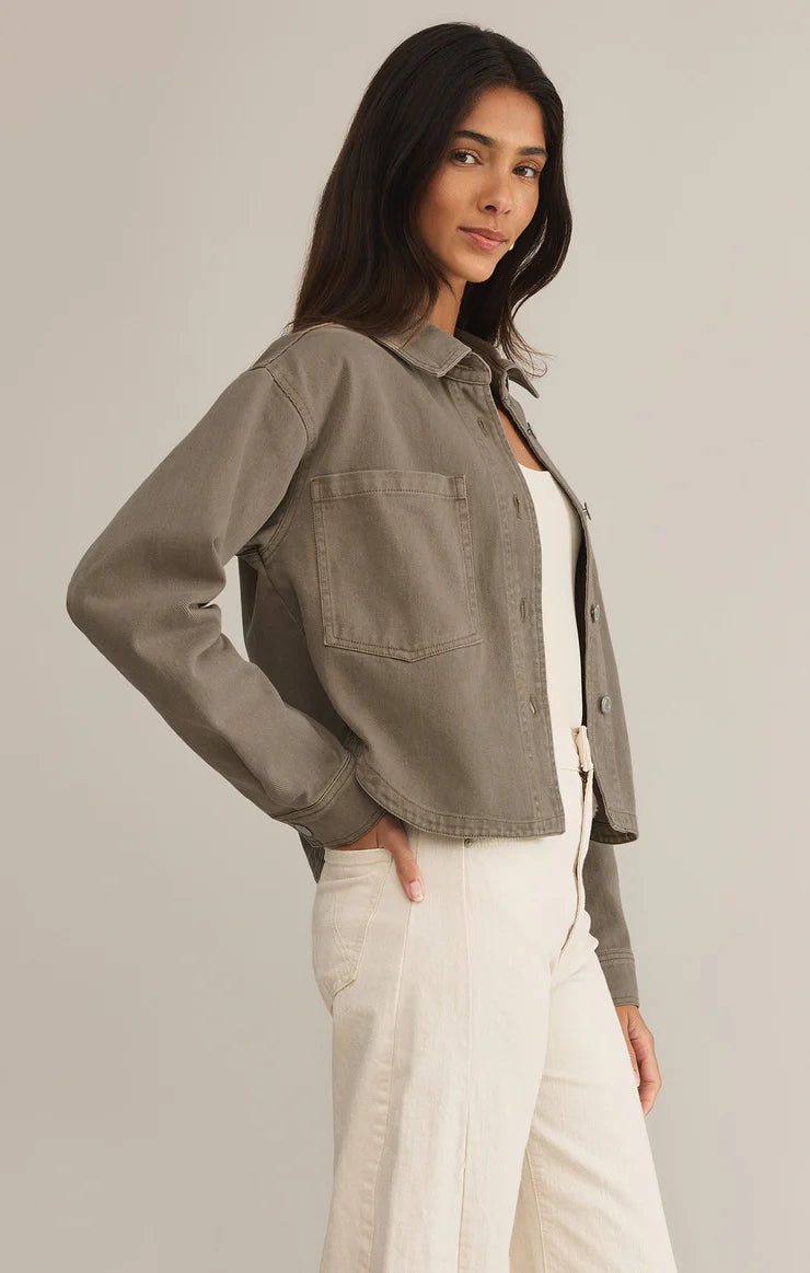Z Supply All Day Cropped Denim Jacket in Pebble Moon