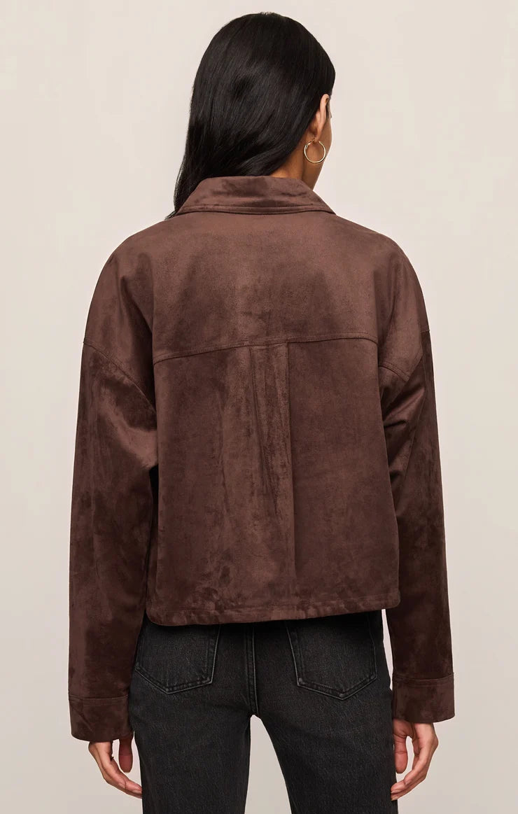 Z Supply All Day Cropped Suede Jacket in Dark Chocolate