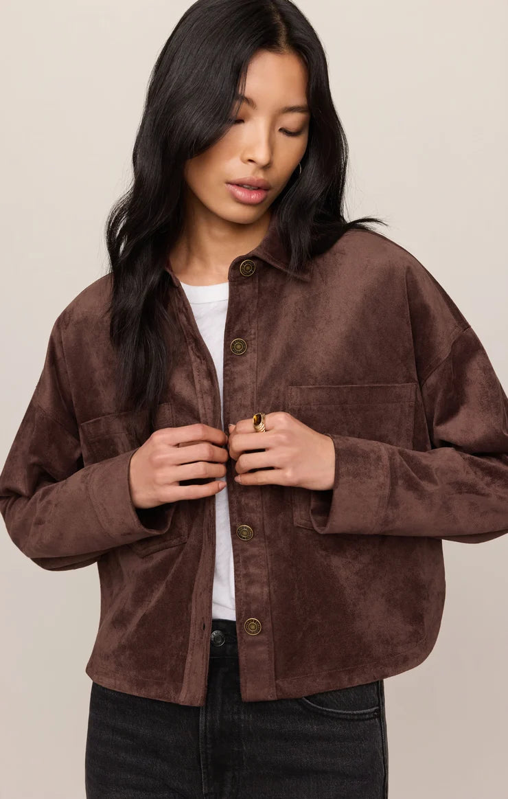 Z Supply All Day Cropped Suede Jacket in Dark Chocolate