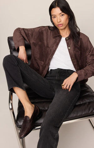 Z Supply All Day Cropped Suede Jacket in Dark Chocolate
