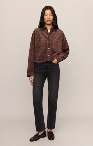Z Supply All Day Cropped Suede Jacket in Dark Chocolate