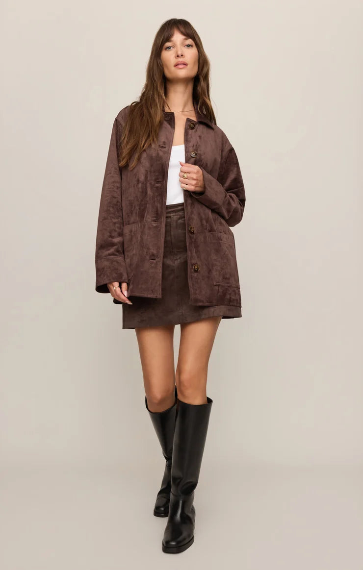 Z Supply Decker Suede Chore Coat in Dark Chocolate