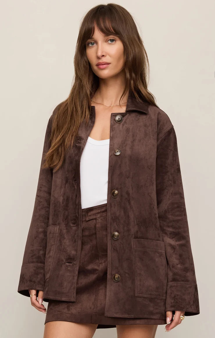 Z Supply Decker Suede Chore Coat in Dark Chocolate