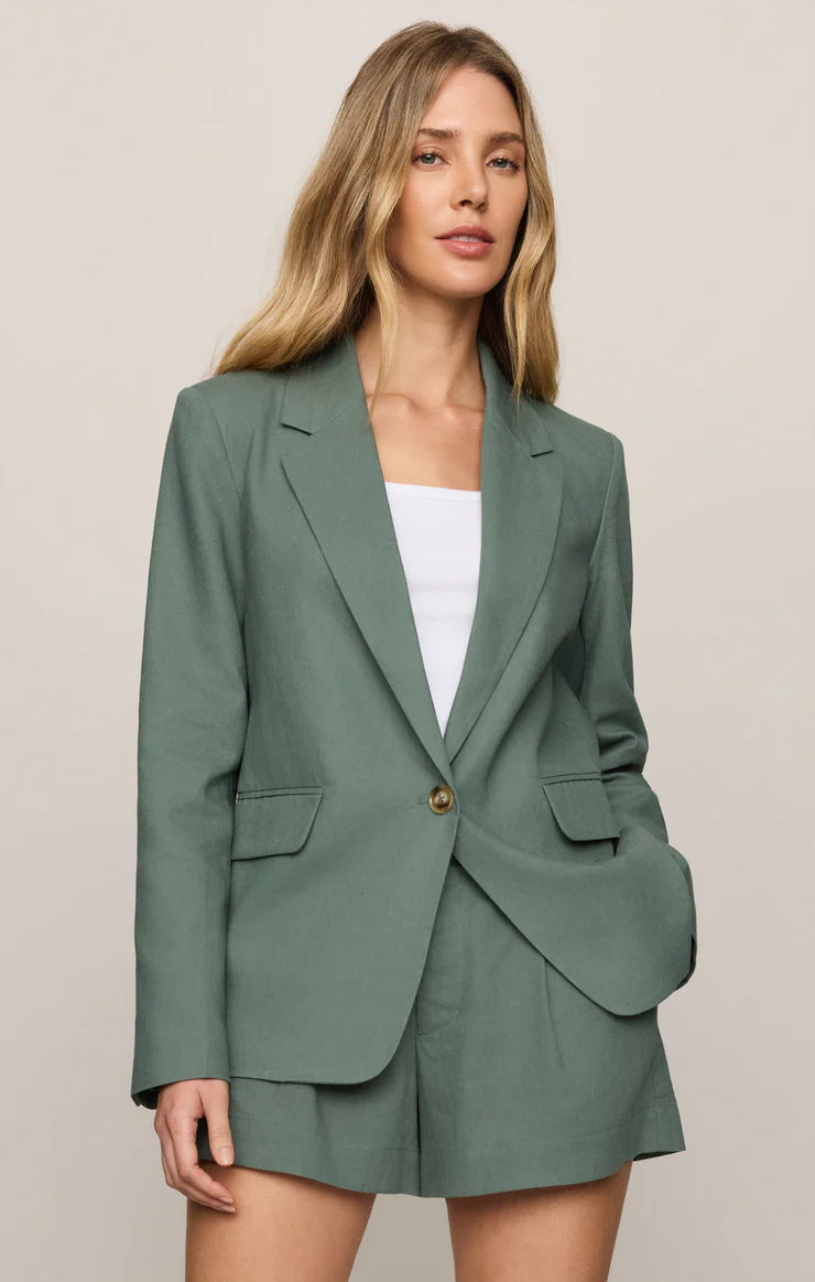 Z Supply Evan Linen Blazer in Everglade