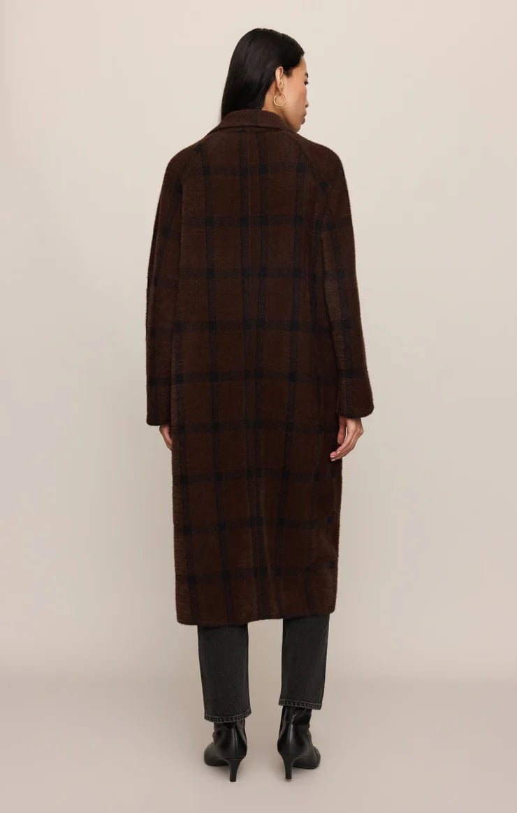 Z Supply Crosby Plaid Cocoon Coat in Dark Chocolate