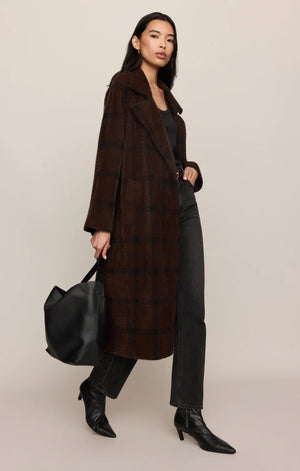 Z Supply Crosby Plaid Cocoon Coat in Dark Chocolate
