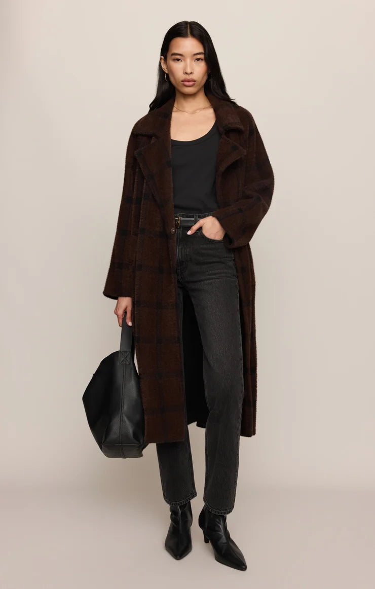 Z Supply Crosby Plaid Cocoon Coat in Dark Chocolate