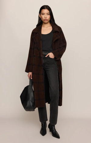 Z Supply Crosby Plaid Cocoon Coat in Dark Chocolate