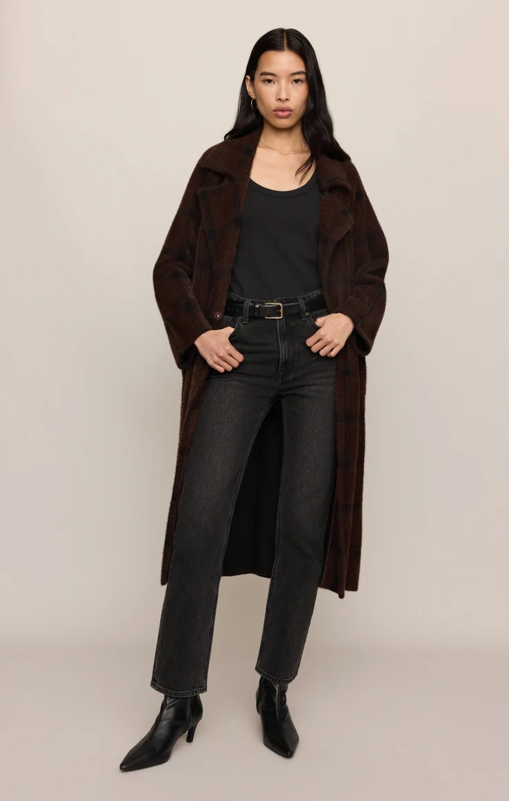 Z Supply Crosby Plaid Cocoon Coat in Dark Chocolate