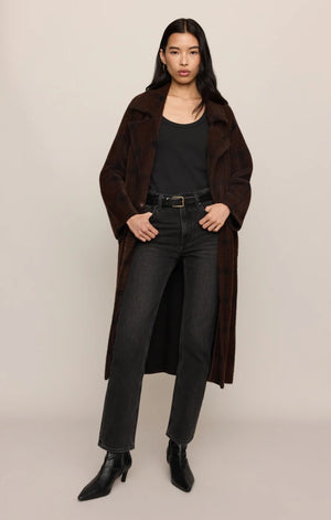 Z Supply Crosby Plaid Cocoon Coat in Dark Chocolate