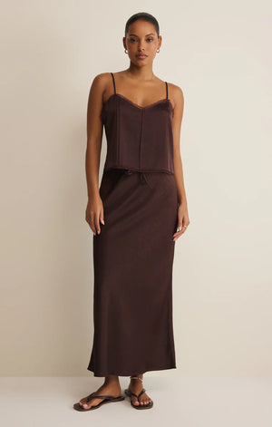 Z Supply Viva Chocolate Cherry Brown Satin Skirt