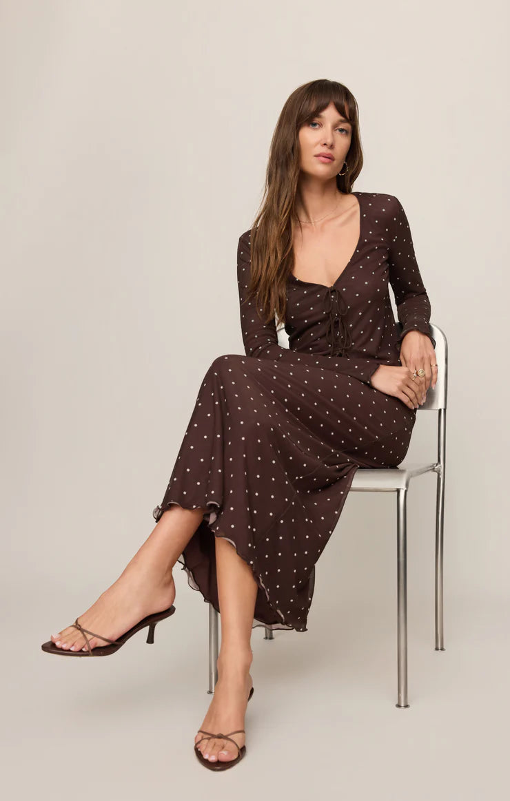 Z Supply Eda Dark Chocolate Polka Dot Mesh Midi Skirt