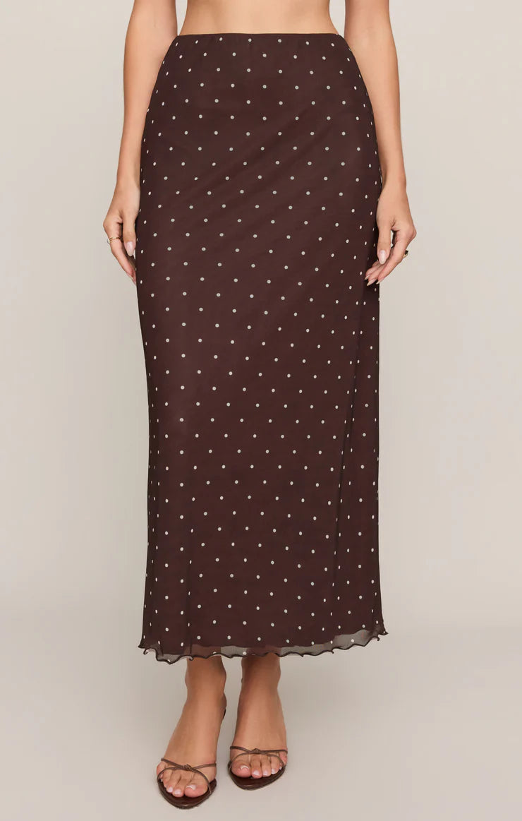 Z Supply Eda Dark Chocolate Polka Dot Mesh Midi Skirt