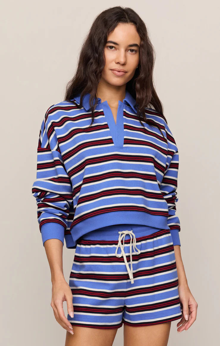 Z Supply Low Key Stripe Henley in  Bay Blue