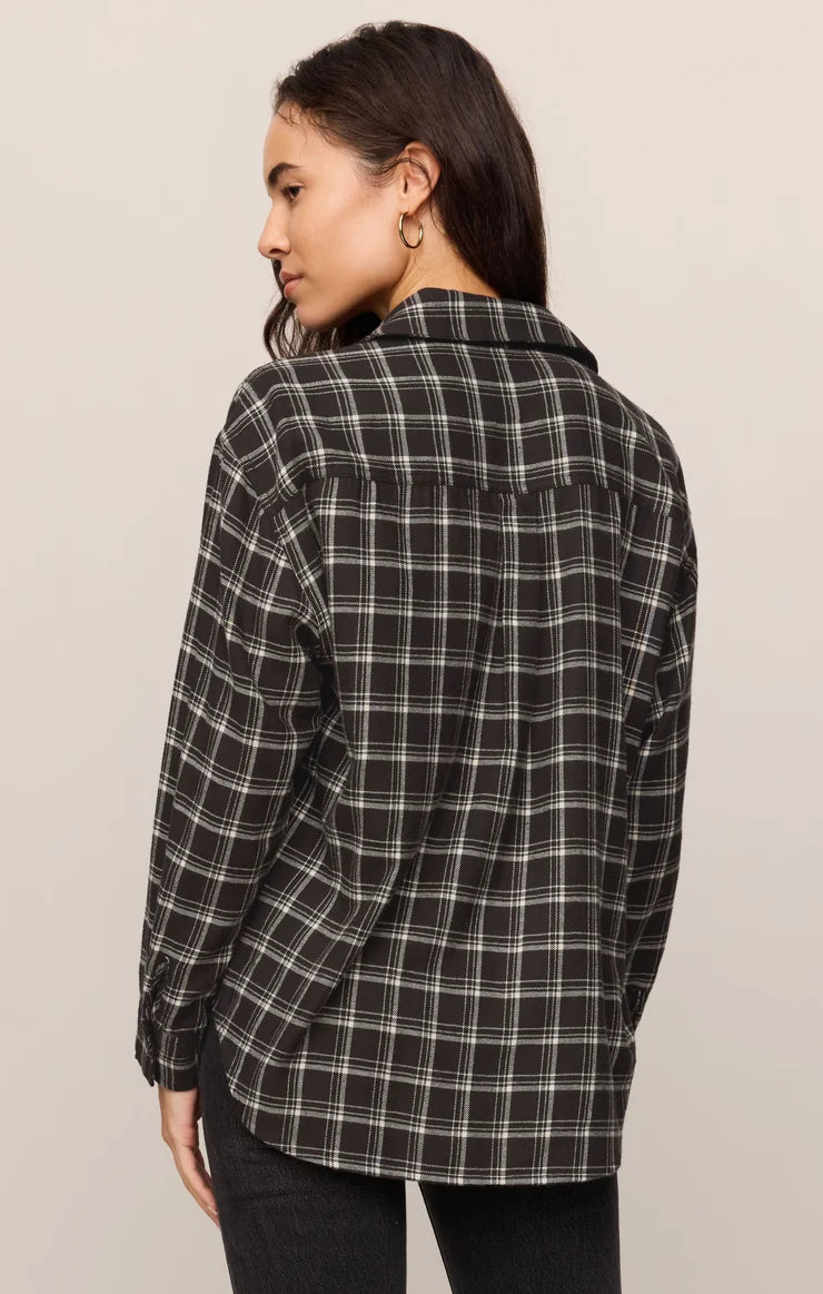 Z Supply River Plaid Button Up in Ash Black