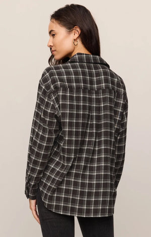 Z Supply River Plaid Button Up in Ash Black