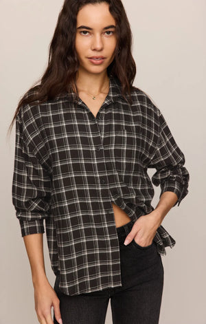 Z Supply River Plaid Button Up in Ash Black