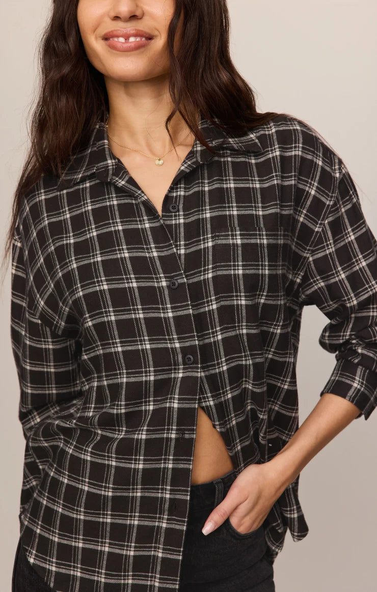 Z Supply River Plaid Button Up in Ash Black