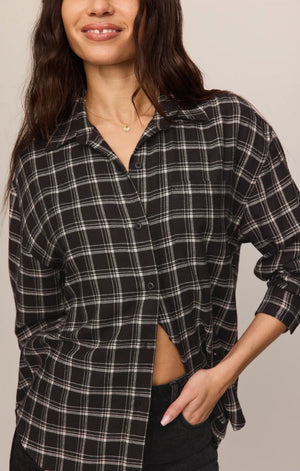 Z Supply River Plaid Button Up in Ash Black