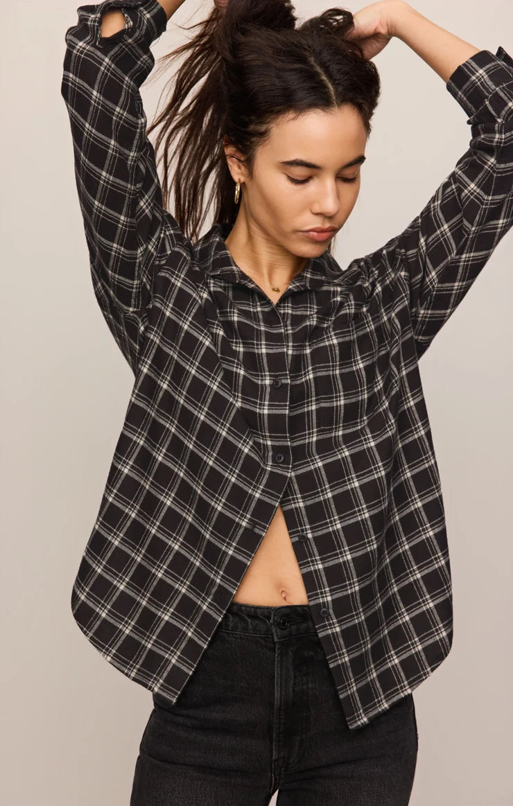 Z Supply River Plaid Button Up in Ash Black