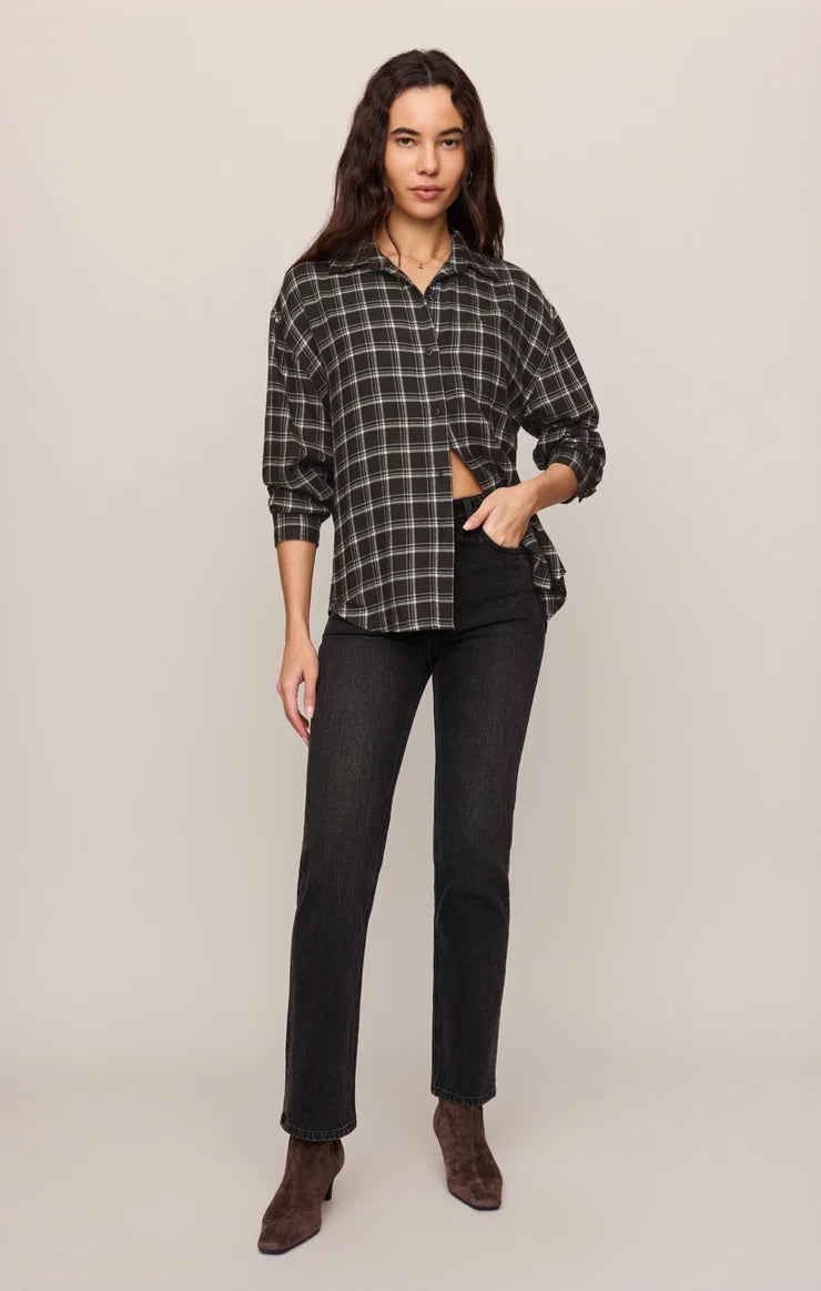 Z Supply River Plaid Button Up in Ash Black