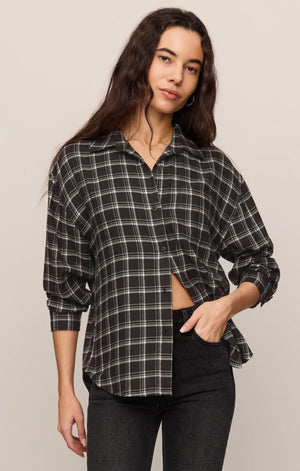 Z Supply River Plaid Button Up in Ash Black