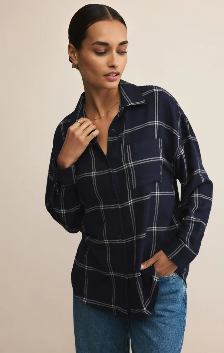 Z Supply River Plaid Button Up in Blue Sappire