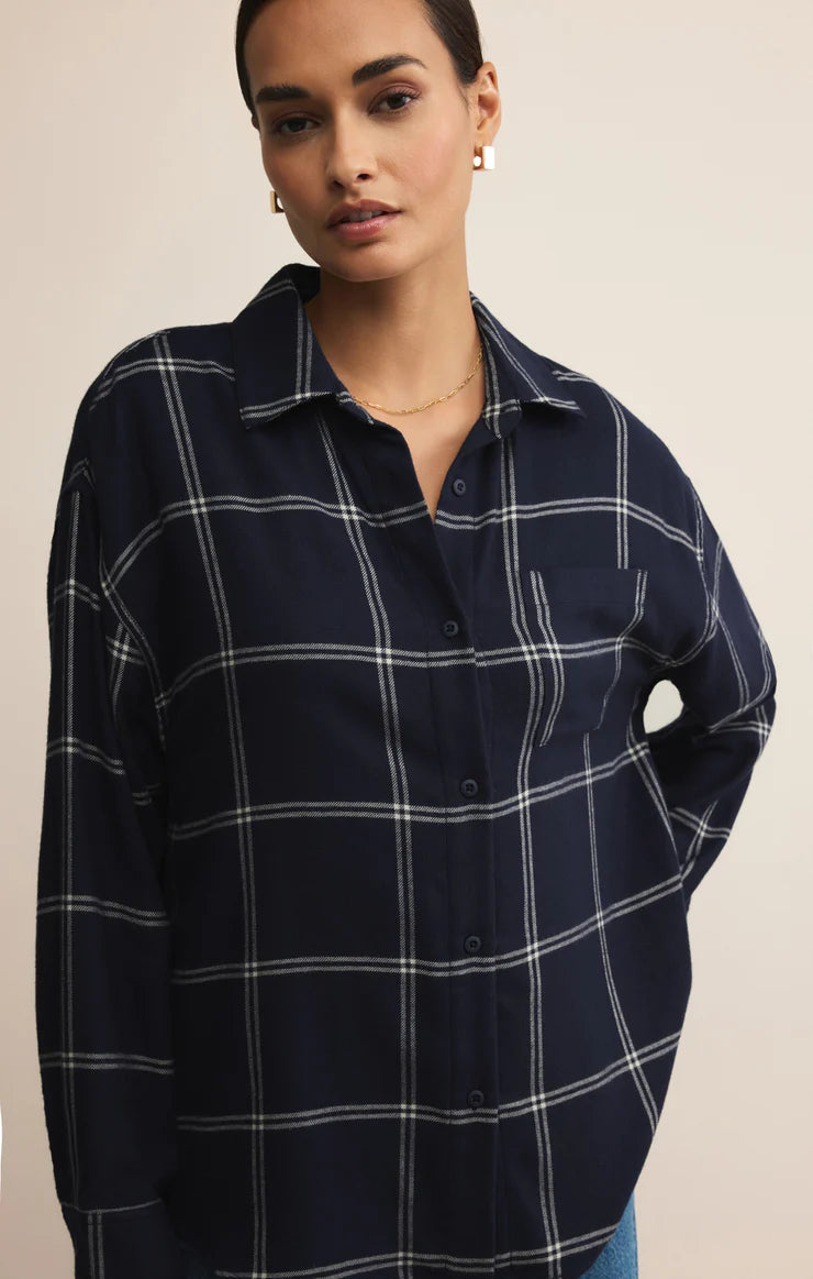 Z Supply River Plaid Button Up in Blue Sappire