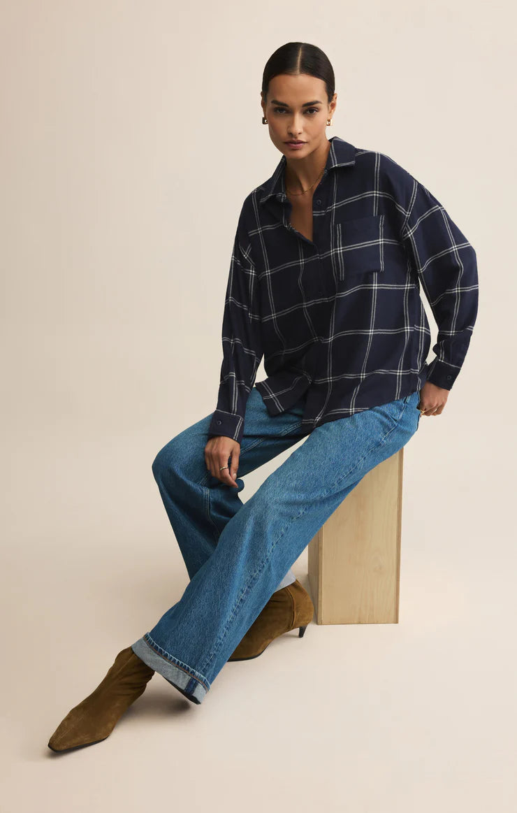 Z Supply River Plaid Button Up in Blue Sappire