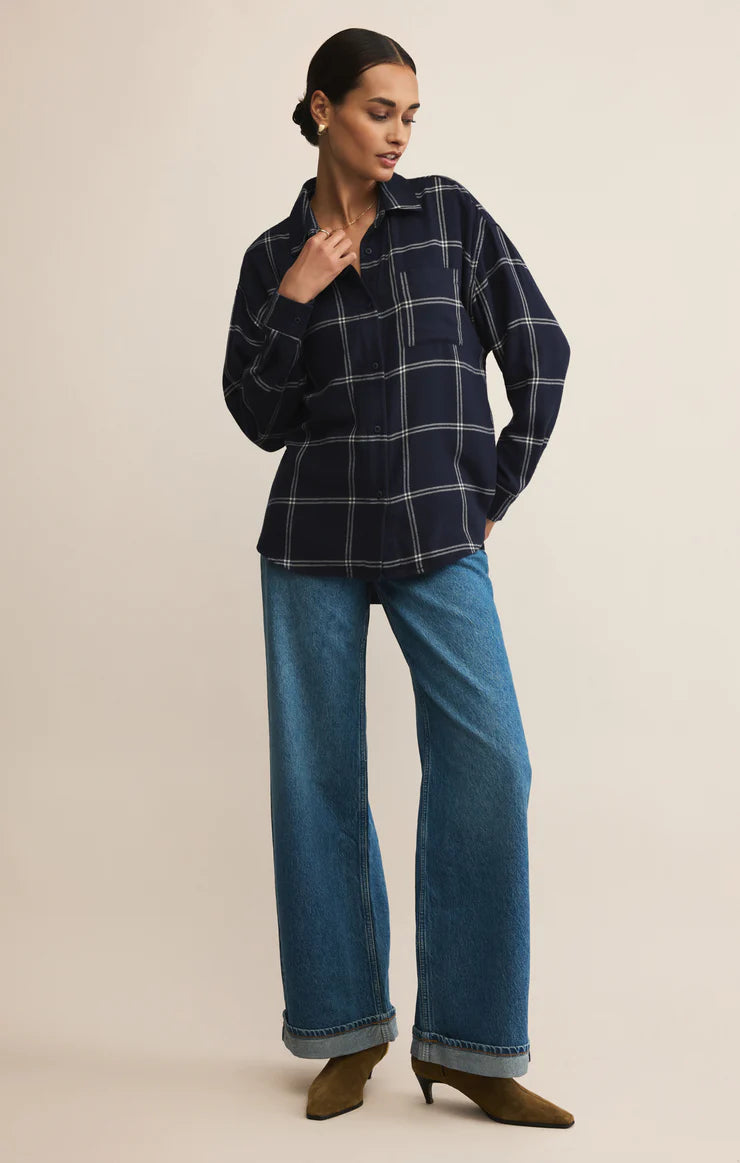 Z Supply River Plaid Button Up in Blue Sappire