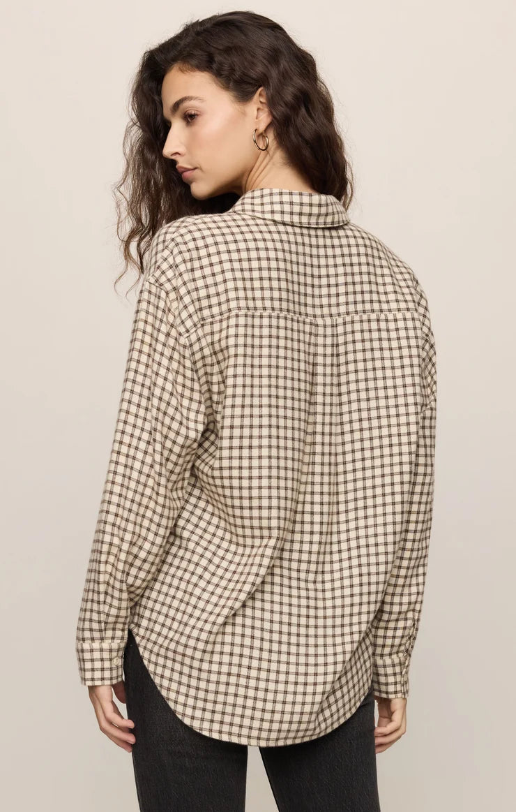 Z Supply River Plaid Button Up in Dark Chocolate