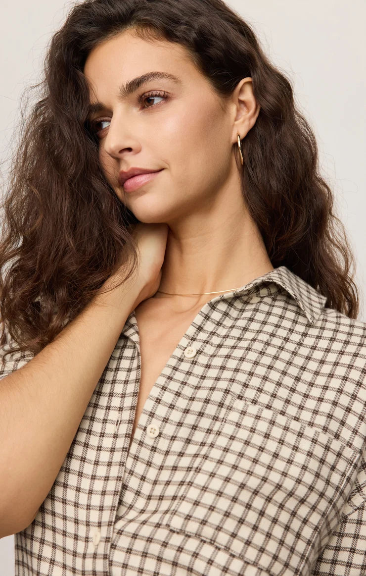 Z Supply River Plaid Button Up in Dark Chocolate